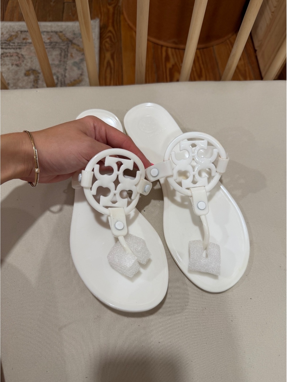 White Jelly Tory Burch Women's Thong Sandals, Size 9, Casual Summer